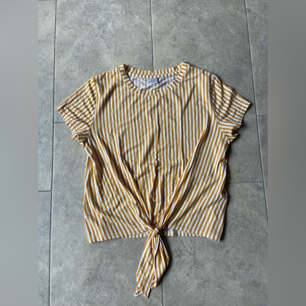 Twik Yellow and White Striped Short Sleeve Top
